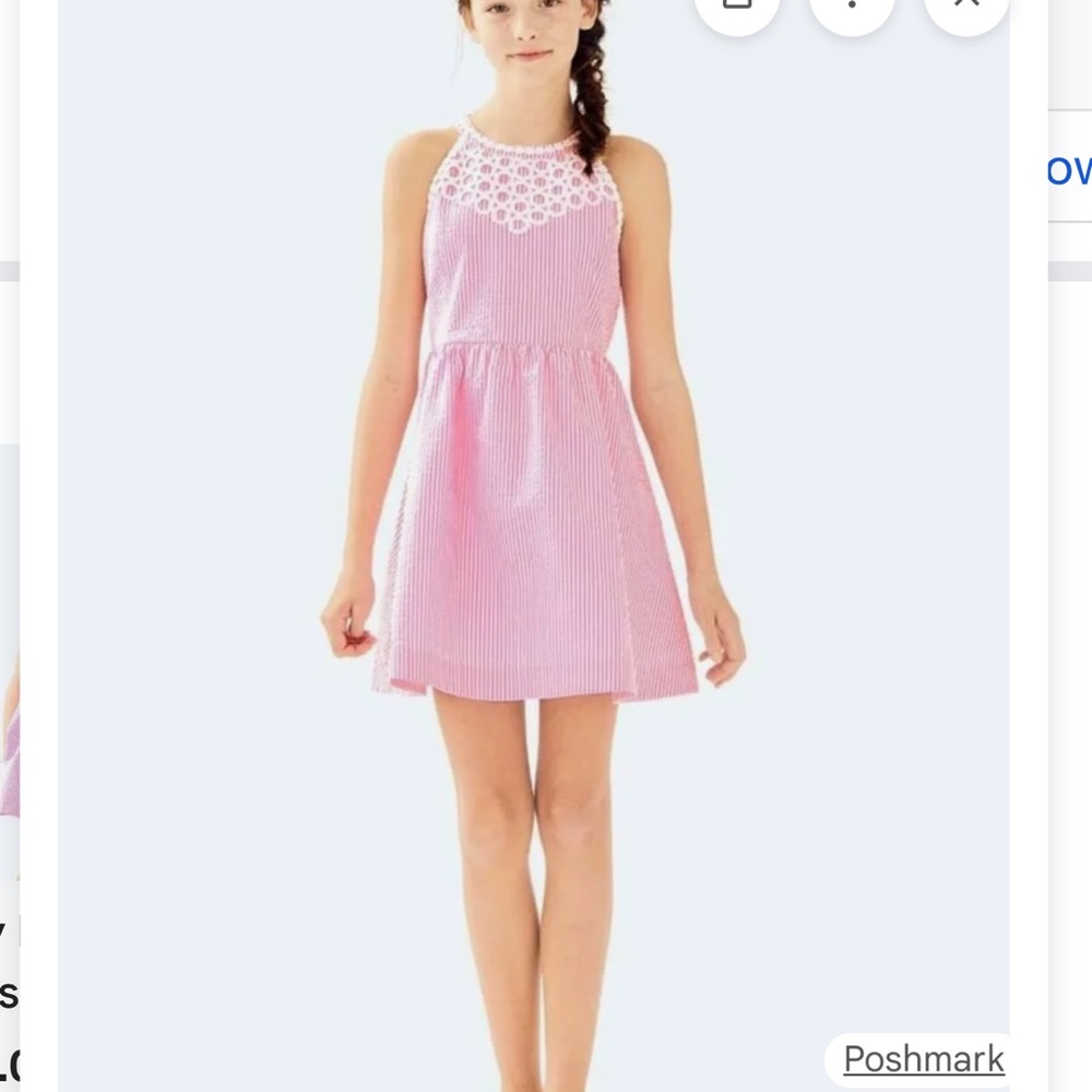 Lilly Pulitzer GirlsSize 10 Kinley Pink and White Eyelet Seersucker Halter Dress
